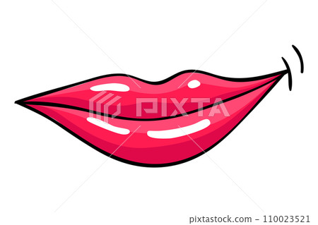 Red lips female. Woman expressed emotion, beauty concept. Modern pop art style, flat vector design illustration Red lips female. Woman expressed emotion, beauty concept. Modern pop art style, flat vector design illustration 110023521