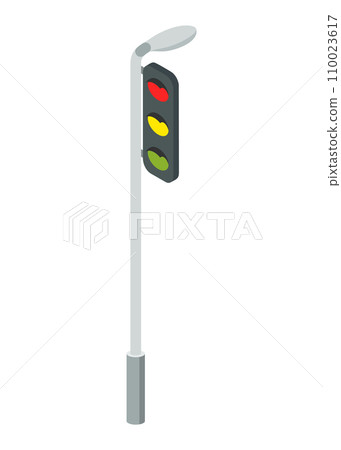 Isometric traffic light icon. Traffic light on base. City isometric object in flat. Drive safety. Isolated vector illustration on white background Isometric traffic light icon. Traffic light on base. City isometric object in flat. Drive safety. Isolated vector illustration on white background 110023617