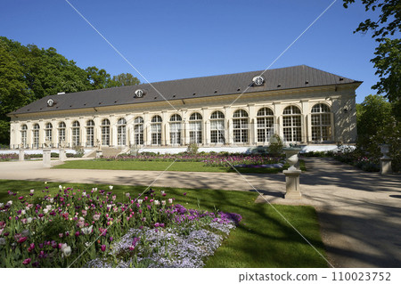 Flowers in garden at old orangery in baths park in Warsaw city of Poland 110023752