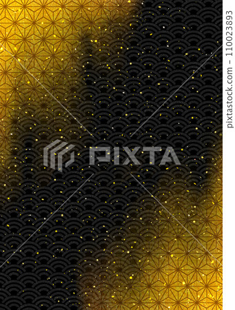 Japanese pattern background Qinghai waves and hemp leaves Black and gold leaf and gold powder Vertical 110023893
