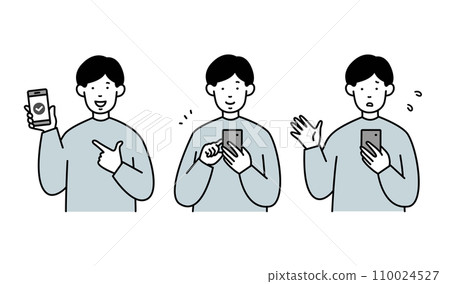 Illustration set of a man who operates a smartphone 110024527
