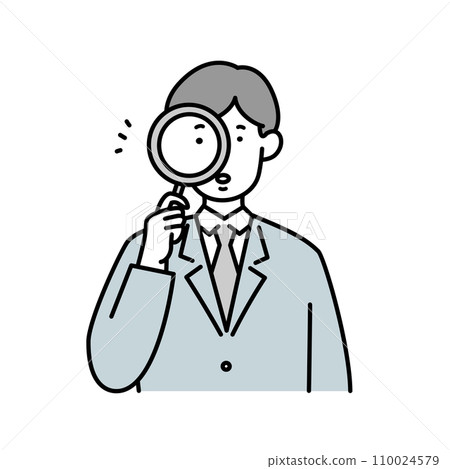透過放大鏡看的男性上班族插畫素材 110024579