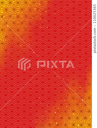 日本圖案背景麻葉和青海波浪金葉和金粉垂直 日本圖案背景麻葉和青海波浪金葉和金粉垂直 110025365