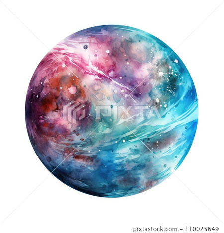 watercolor planet. Fantasy round planet on white background. Generative AI watercolor planet. Fantasy round planet on white background. Generative AI 110025649