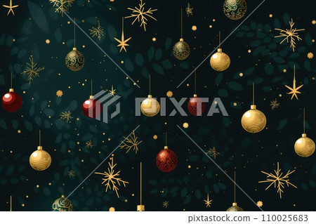 Seamless pattern of balls stars and snowflakes. Christmas background 110025683