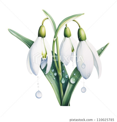 watercolor snowdrop flowers illustration on a white background. watercolor snowdrop flowers illustration on a white background. 110025785