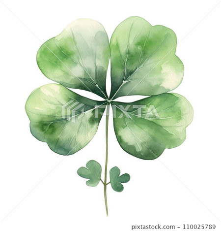 Colorful watercolor four petalled clover leaf illustration Colorful watercolor four petalled clover leaf illustration 110025789