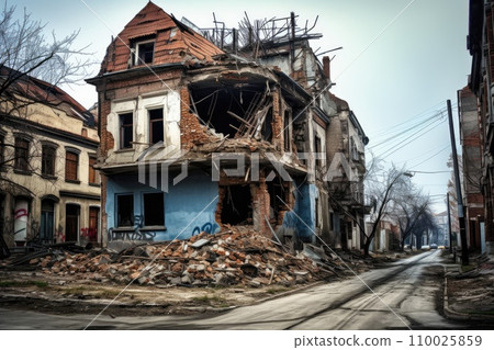 Ruined house in the city. World war 110025859