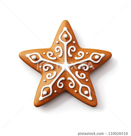 3d style Christmas gingerbread star on white background. Generative AI 110026510