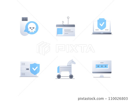 Data theft and threat - flat design style icons set Data theft and threat - flat design style icons set 110026803