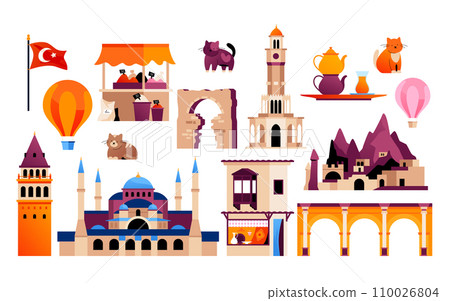 Sights of Turkish Cities - flat design style objects set 110026804