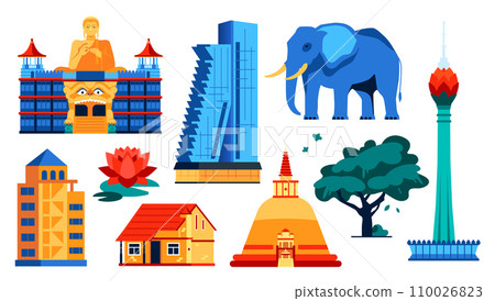 Sights of Sri Lanka - flat design style objects set 110026823
