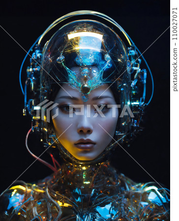 Portrait of a woman with a translucent cyborg body AI-generated image Portrait of a woman with a translucent cyborg body AI-generated image 110027071
