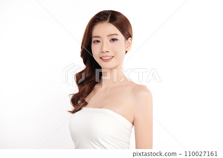 Beautiful young asian woman with clean fresh skin on white background, Face care, Facial treatment, Cosmetology, beauty and spa, Asian women portrait. 110027161