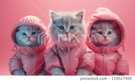 kitten wearing a down jacket 110027400