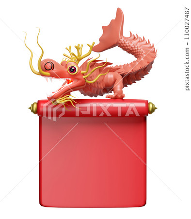 3d chinese new year 2024 with announcement roll capricorn isolated. 3d render illustration 110027487