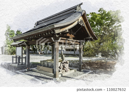 Watercolor style Maruoka Kunigami Shrine Chozusha Sakai City, Fukui Prefecture 110027632