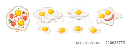 Sunny side eggs color vector icon set on white background 110027755