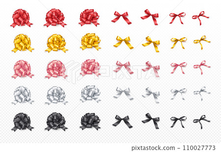 Bows for gifts decoration realistic vector illustration set 110027773