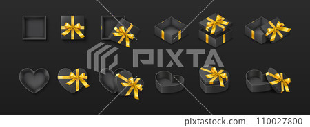 Empty gift boxes with bows realistic vector illustration set 110027800