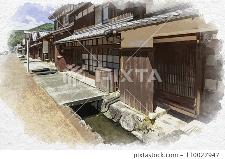 Watercolor style Kumagawa-juku Shimonomachi townscape Wakasa Town, Fukui Prefecture 110027947