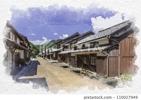 水彩風格球磨川宿下町街景福井縣若狹町 水彩風格球磨川宿下町街景福井縣若狹町 110027949