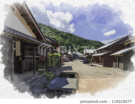 水彩風格球磨川宿上野町街景福井縣若狹町 水彩風格球磨川宿上野町街景福井縣若狹町 110028077