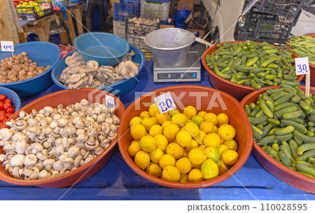 Lemons Mushrooms Cucumbers Bowls 110028595