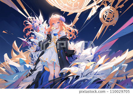 Fantastic starry sky and girl (AI generation) 110029705