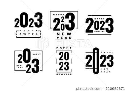 Set of 2023 Happy New Year Logo Text Design. 2023 Happy New Year Symbol Isolated on White Background. Usable for Label, Calendar Design or Celebration Card 110029871