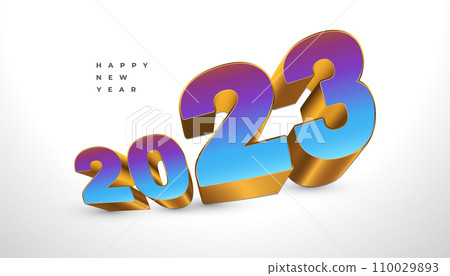 Happy New Year 2023 with Colorful and Gold 3D Numbers Isolated on White Background. New Year Design for Banner, Poster and Greeting Card 110029893