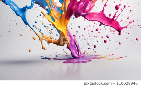 Colorful ink that fell and splattered on the floor, white background 110029946