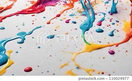 Colorful ink that fell and splattered on the floor, white background Colorful ink that fell and splattered on the floor, white background 110029977