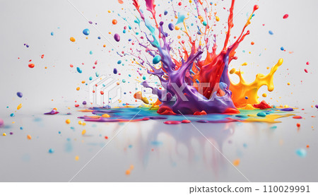 Colorful ink that fell and splattered on the floor, white background 110029991