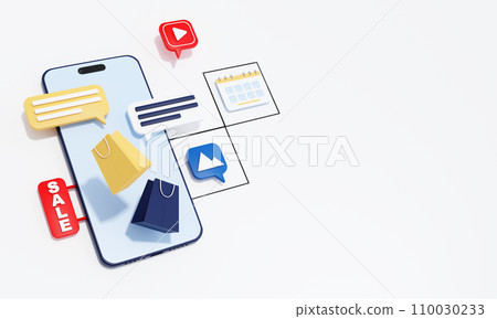 Smartphone shopping service, mobile app concept, 3d render Smartphone shopping service, mobile app concept, 3d render 110030233