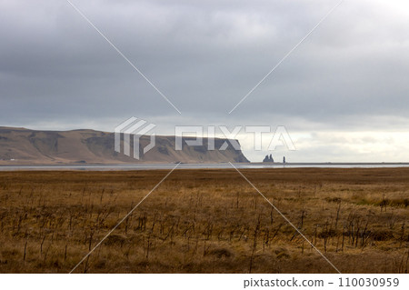 Cliffs of the Atlantic ocean, Reynisfjara beach, Vik, Iceland 110030959