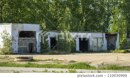 destroyed car service building after the bombing during the hostilities destroyed car service building after the bombing during the hostilities 110030999
