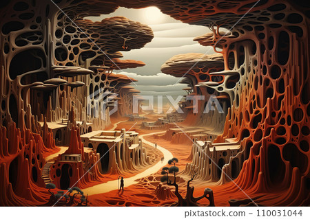 Imaginative mindscape, where thoughts and emotions manifest as surreal landscapes 110031044