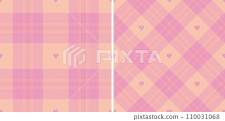 Gingham pattern with hearts. Seamless tartan - Stock