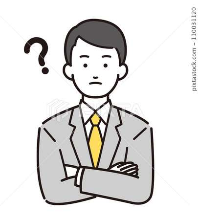 Simple character illustration of a man in a suit with arms folded 110031120