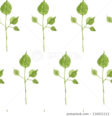 Watercolor pattern with twigs, simple botanical print of decorative branch. Botanical hand drawn illustration on white background for textile 110031121