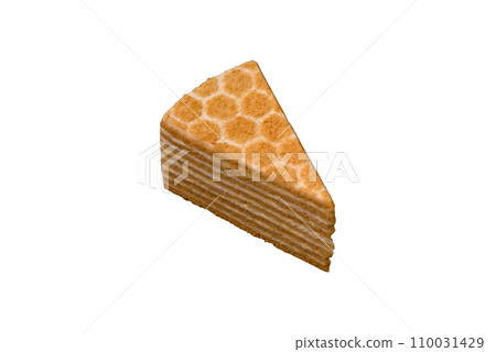 Delicious fresh sweet honey cake layer cake with white cream Delicious fresh sweet honey cake layer cake with white cream 110031429