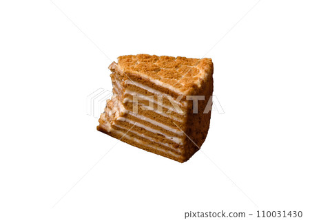 Delicious fresh sweet honey cake layer cake with white cream 110031430