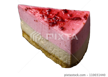 Delicious sweet dessert cheesecake with raspberry and pistachio flavor Delicious sweet dessert cheesecake with raspberry and pistachio flavor 110031440