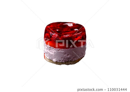 Delicious fresh sweet cheesecake cake with berries and red color jelly Delicious fresh sweet cheesecake cake with berries and red color jelly 110031444