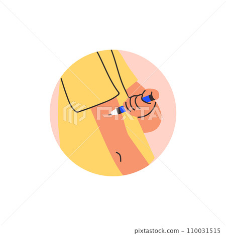 Self-administers insulin or drugs injection into shoulder with syringe, vector treatment diseases, health care, medicine Self-administers insulin or drugs injection into shoulder with syringe, vector treatment diseases, health care, medicine 110031515