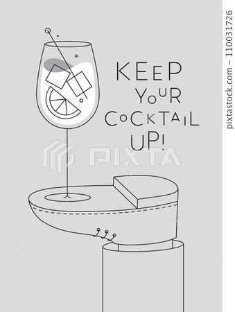 Cocktail glass stands on foot with lettering poster grey 110031726
