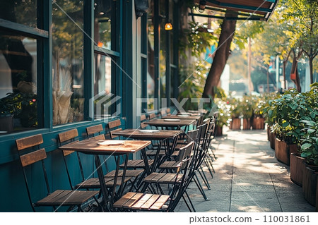 時尚的咖啡廳露台/陽光假期“AI生成圖像” 110031861
