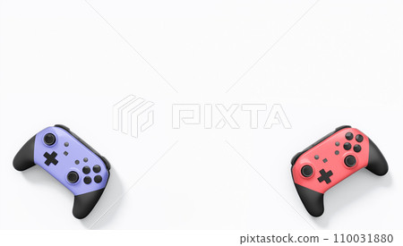 Realistic colorful video game joysticks or gamepads with color buttons on white Realistic colorful video game joysticks or gamepads with color buttons on white 110031880