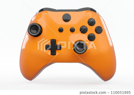 Realistic orange video game joystick or gamepad on white background 110031895